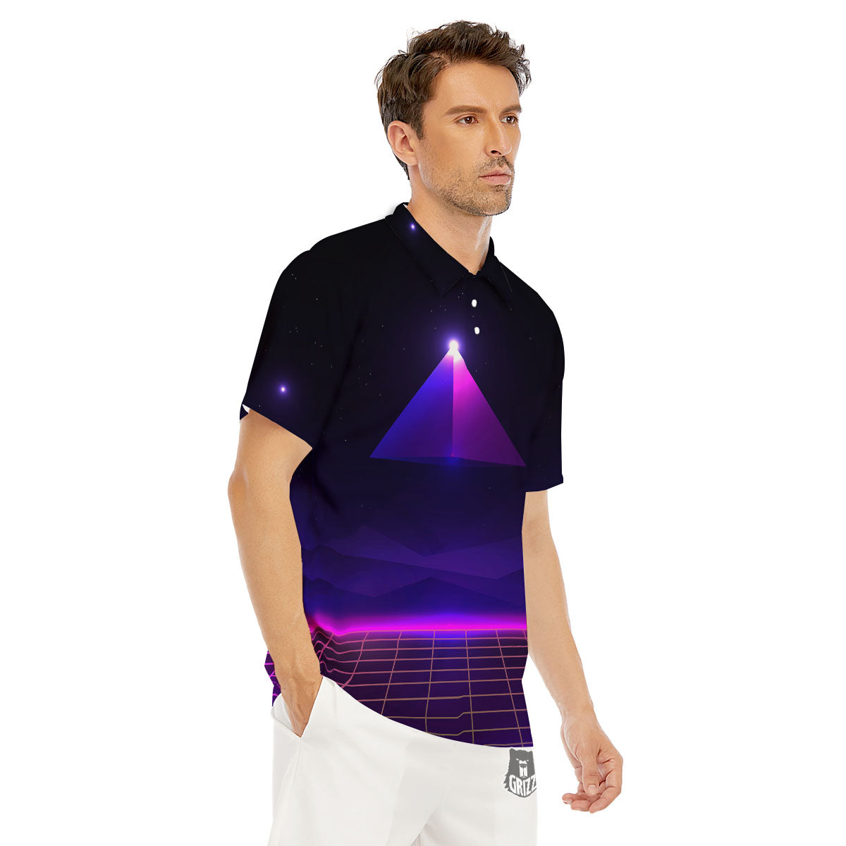 Pyramid Cloud Purple Print Men's Golf Shirts-grizzshop