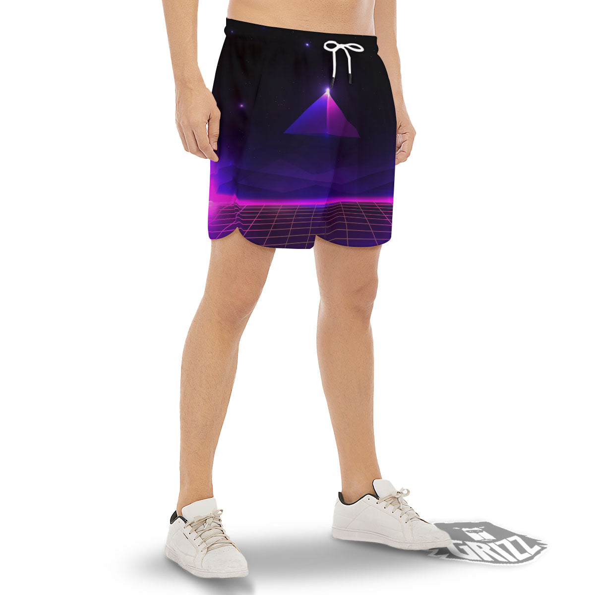Pyramid Cloud Purple Print Men's Gym Shorts-grizzshop