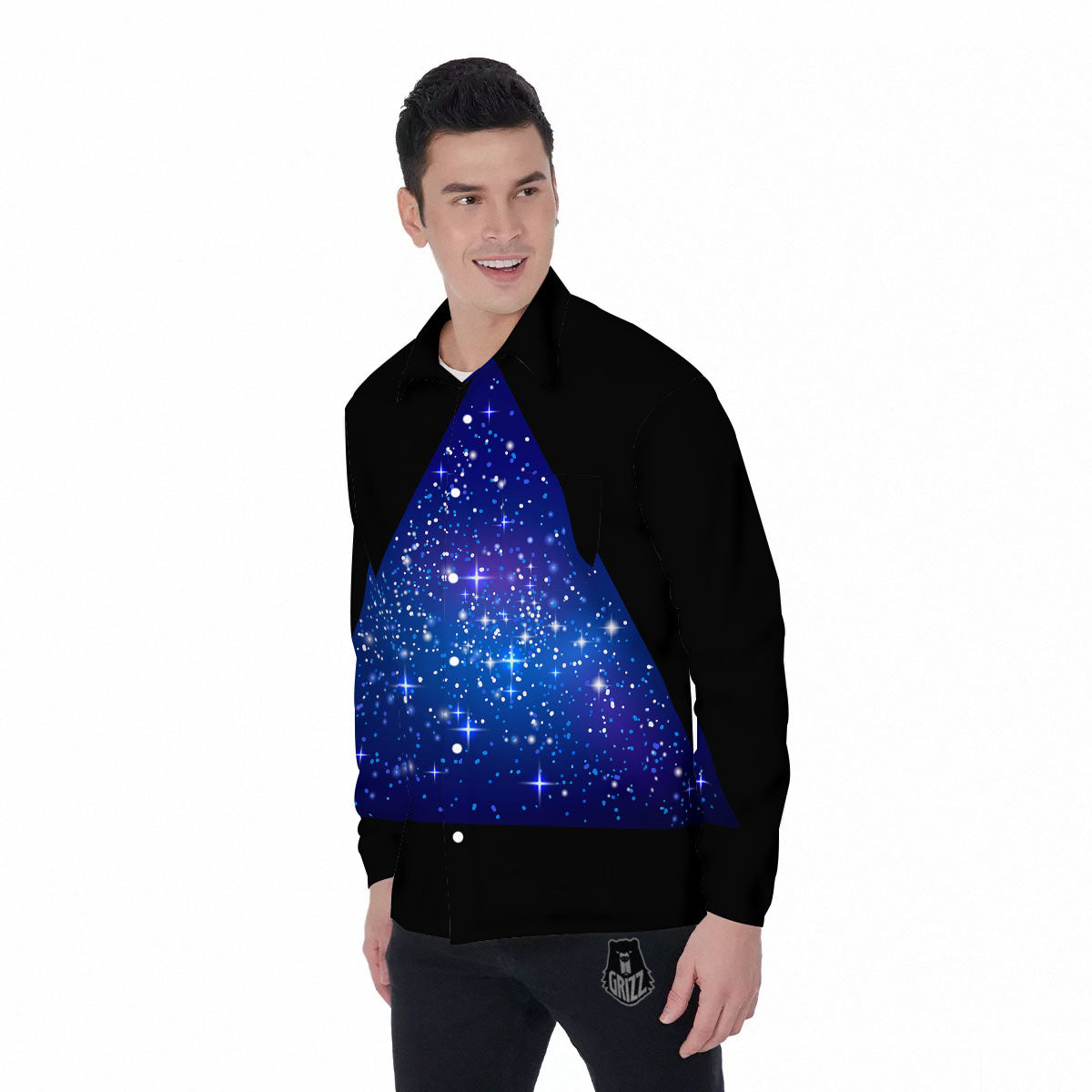 Pyramid Galaxy Print Men's Long Sleeve Shirts-grizzshop