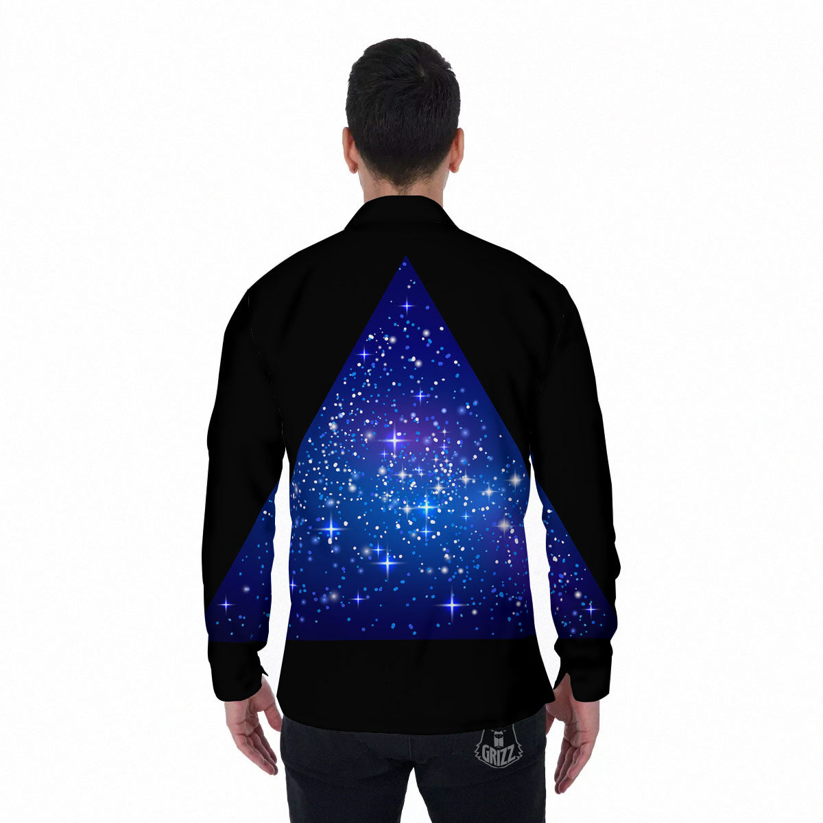 Pyramid Galaxy Print Men's Long Sleeve Shirts-grizzshop