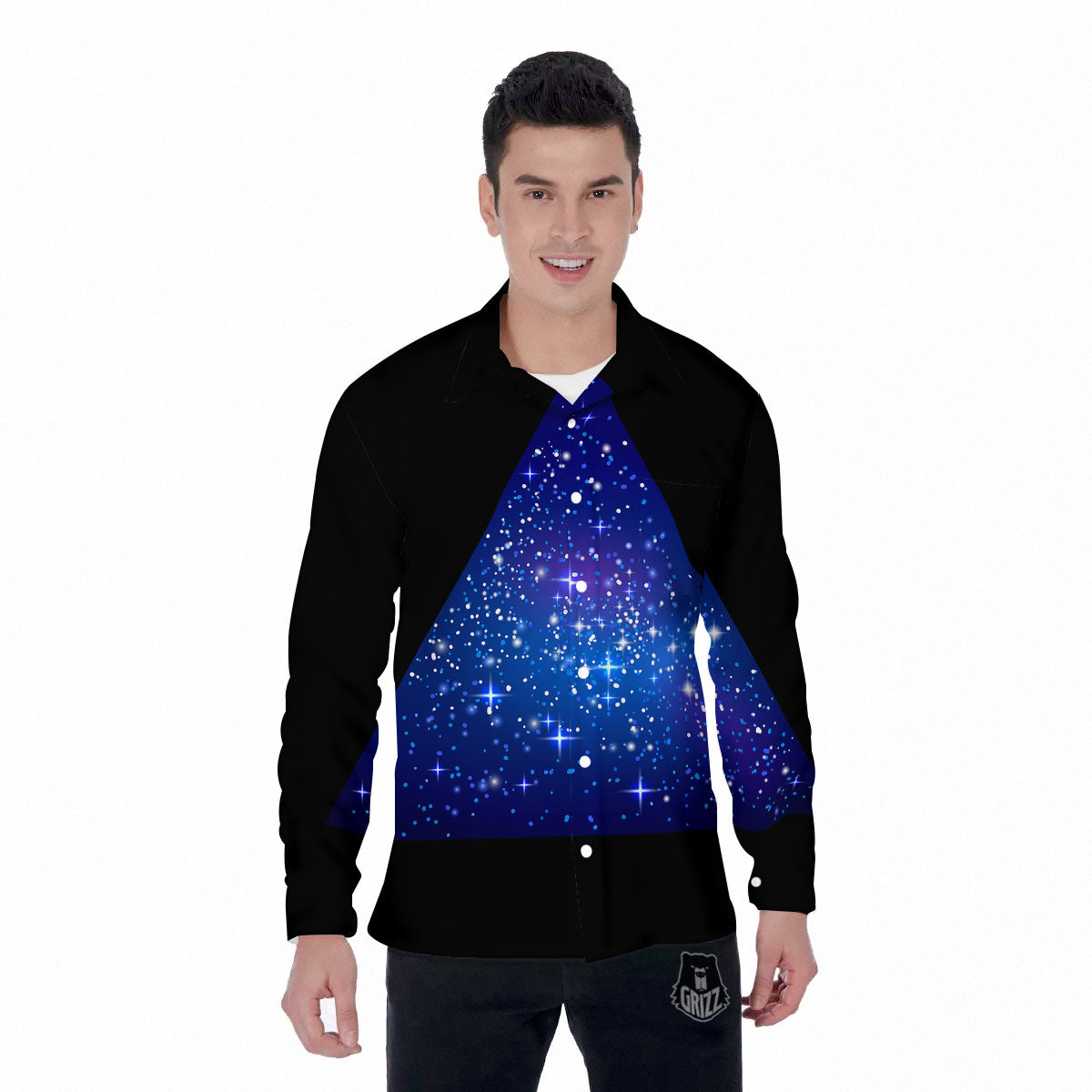 Pyramid Galaxy Print Men's Long Sleeve Shirts-grizzshop