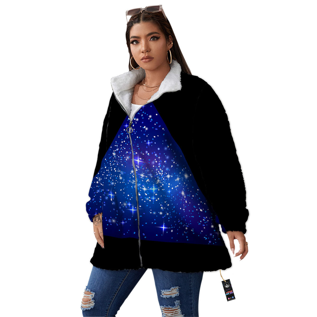 Pyramid Galaxy Print Women's Sherpa Jacket-grizzshop