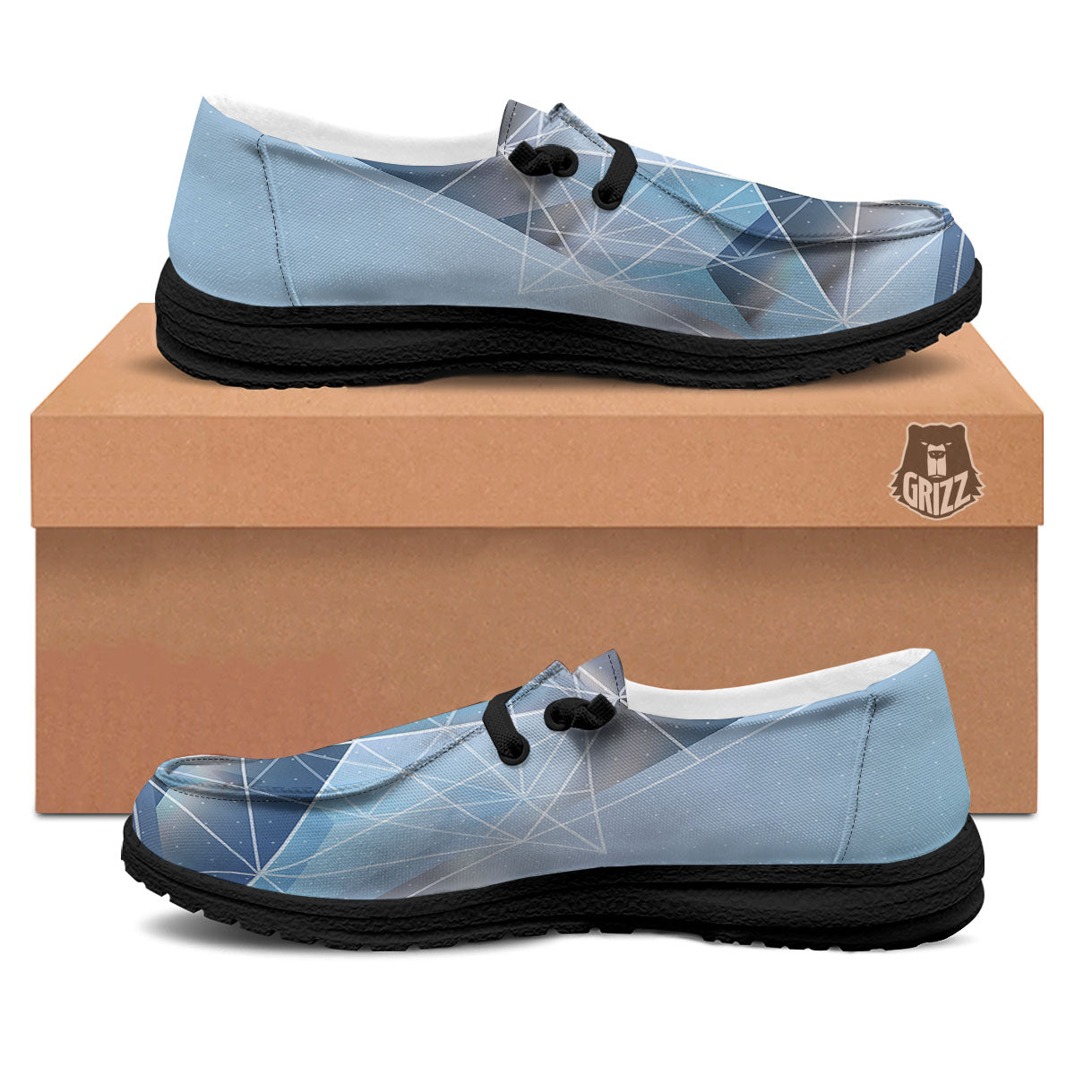 Pyramid Geometric Print Black Loafers-grizzshop