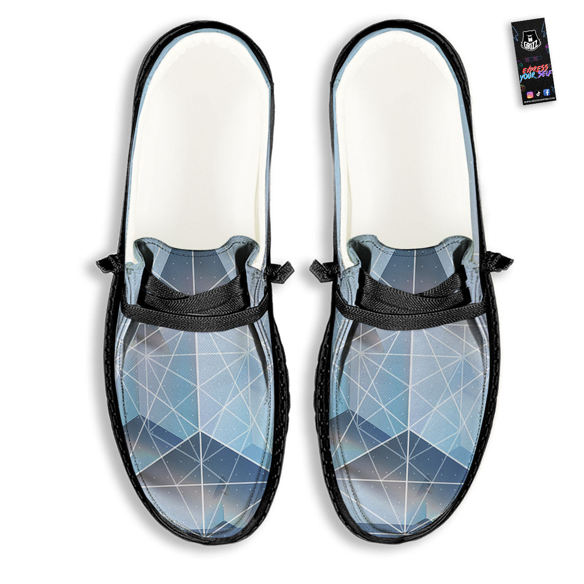 Pyramid Geometric Print Black Loafers-grizzshop