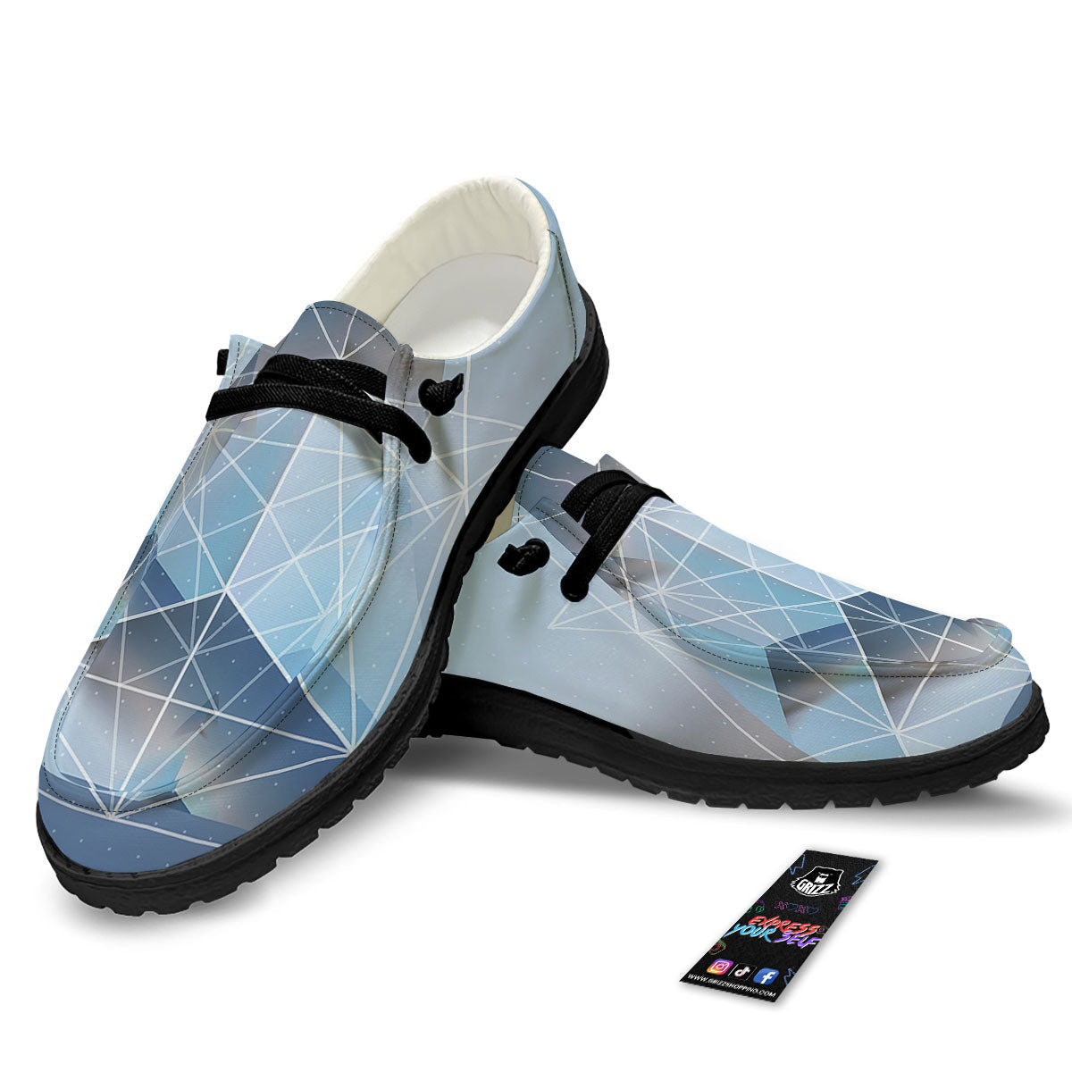 Pyramid Geometric Print Black Loafers-grizzshop