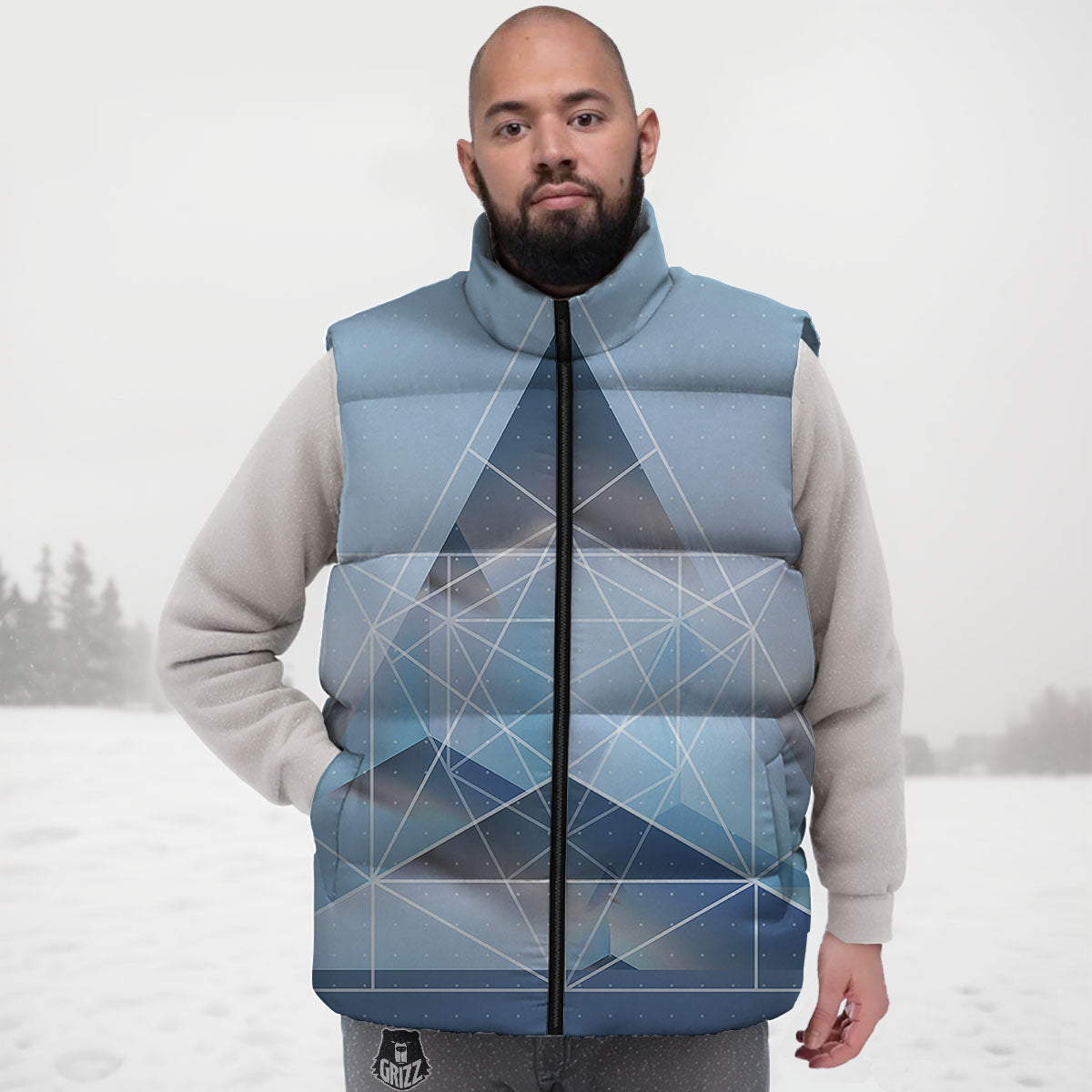 Pyramid Geometric Print Down Vest