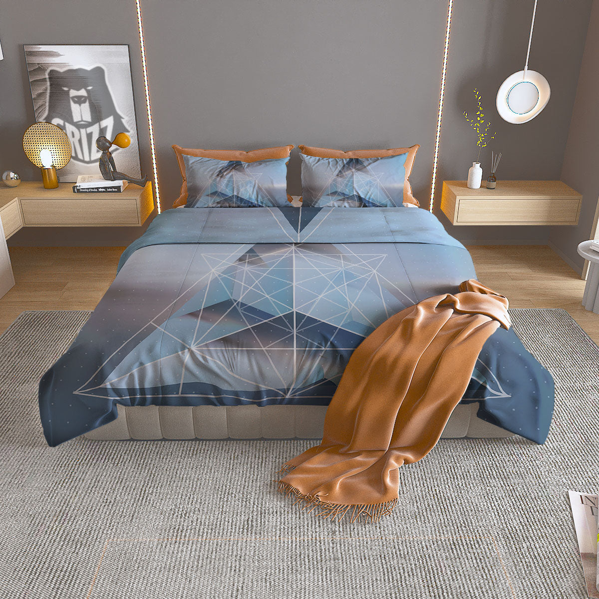 Pyramid Geometric Print Duvet Cover Bedding Set