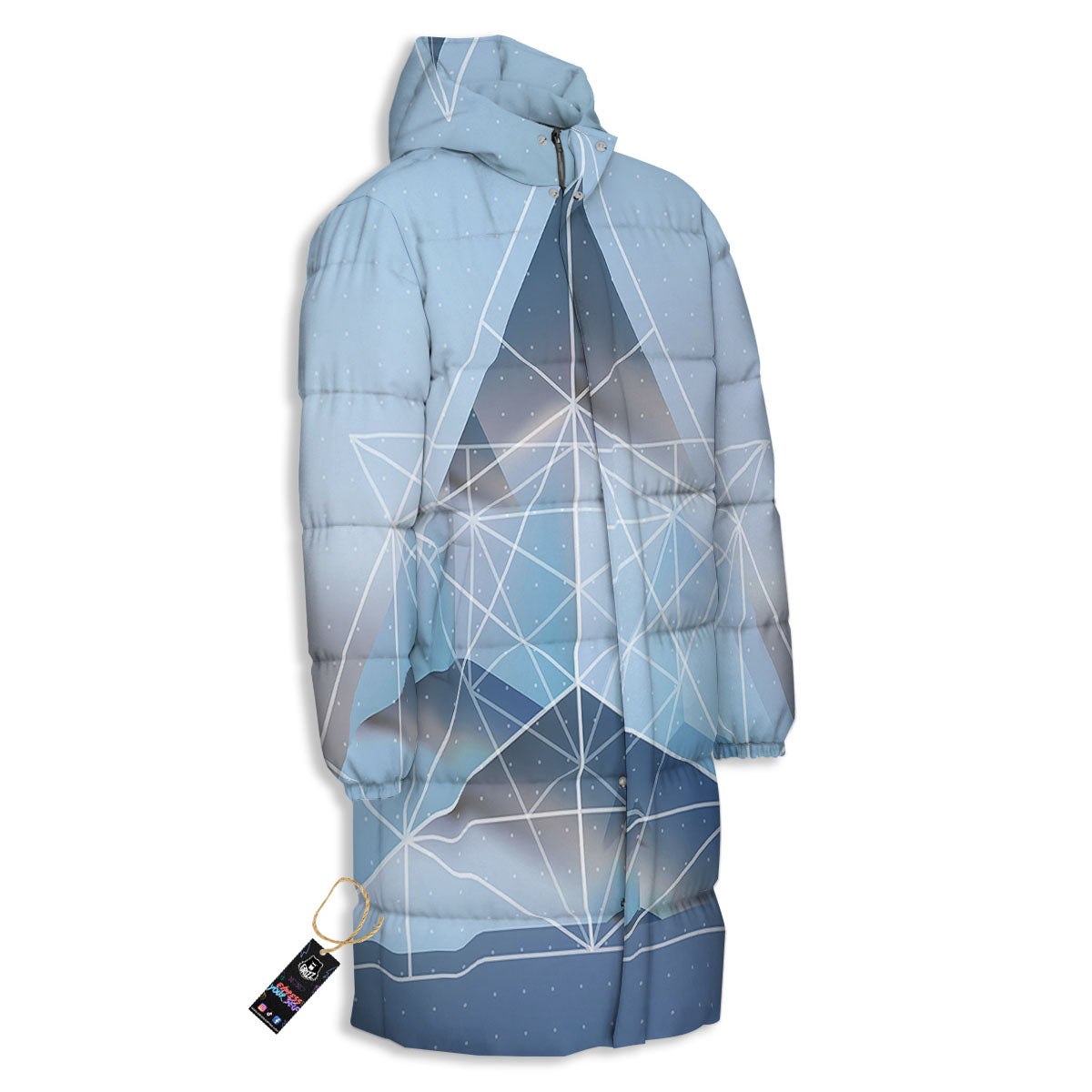 Pyramid Geometric Print Long Down Jacket-grizzshop