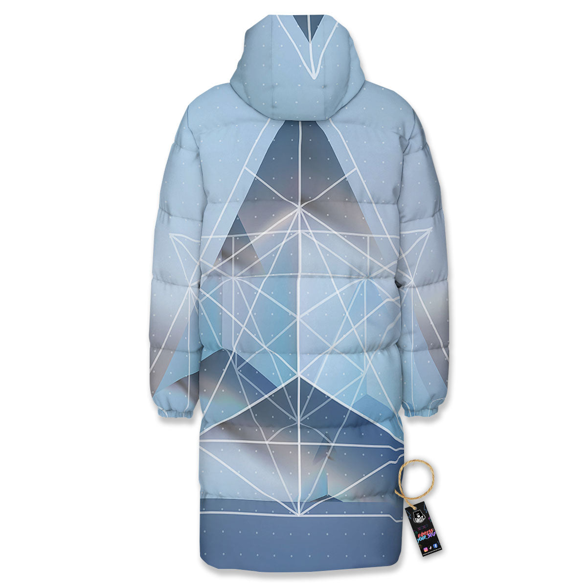 Pyramid Geometric Print Long Down Jacket-grizzshop