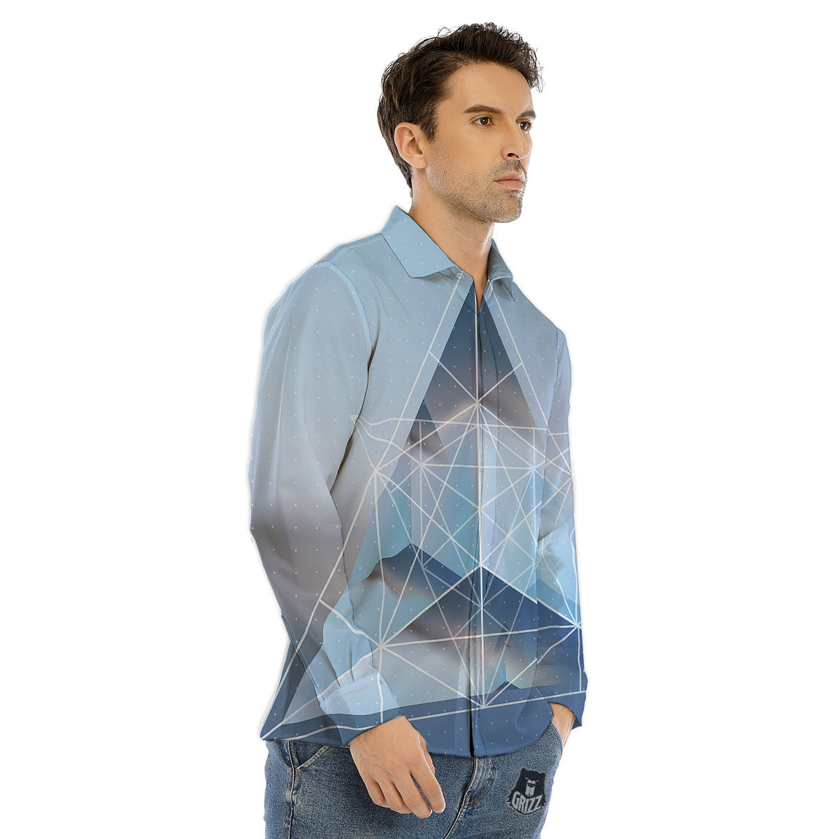 Pyramid Geometric Print Men's Dress Shirts-grizzshop