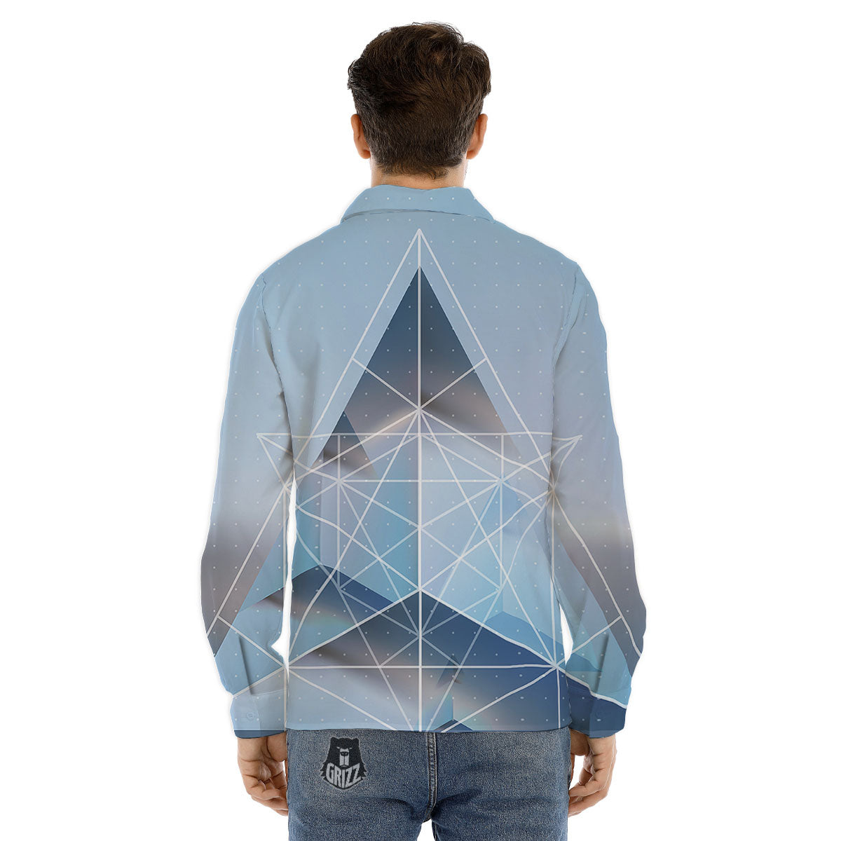 Pyramid Geometric Print Men's Dress Shirts-grizzshop