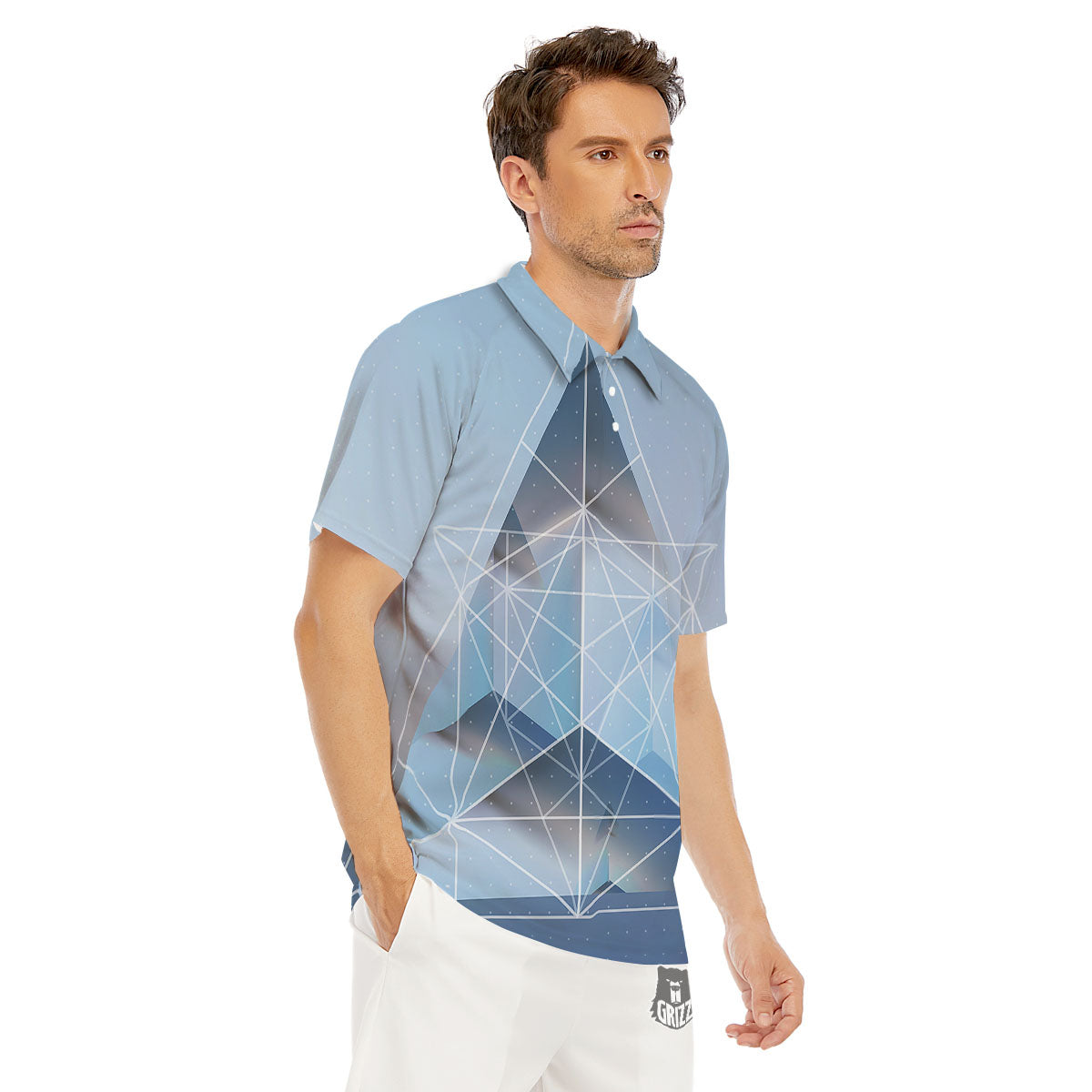 Pyramid Geometric Print Men's Golf Shirts-grizzshop