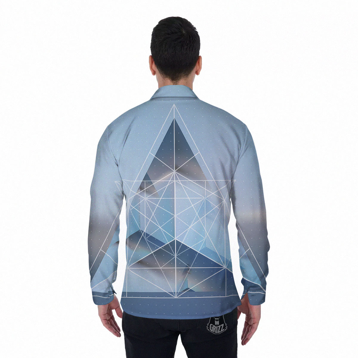 Pyramid Geometric Print Men's Long Sleeve Shirts-grizzshop