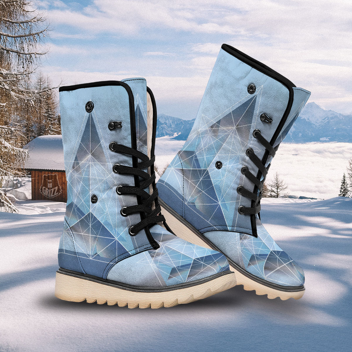 Pyramid Geometric Print Snow Boots-grizzshop