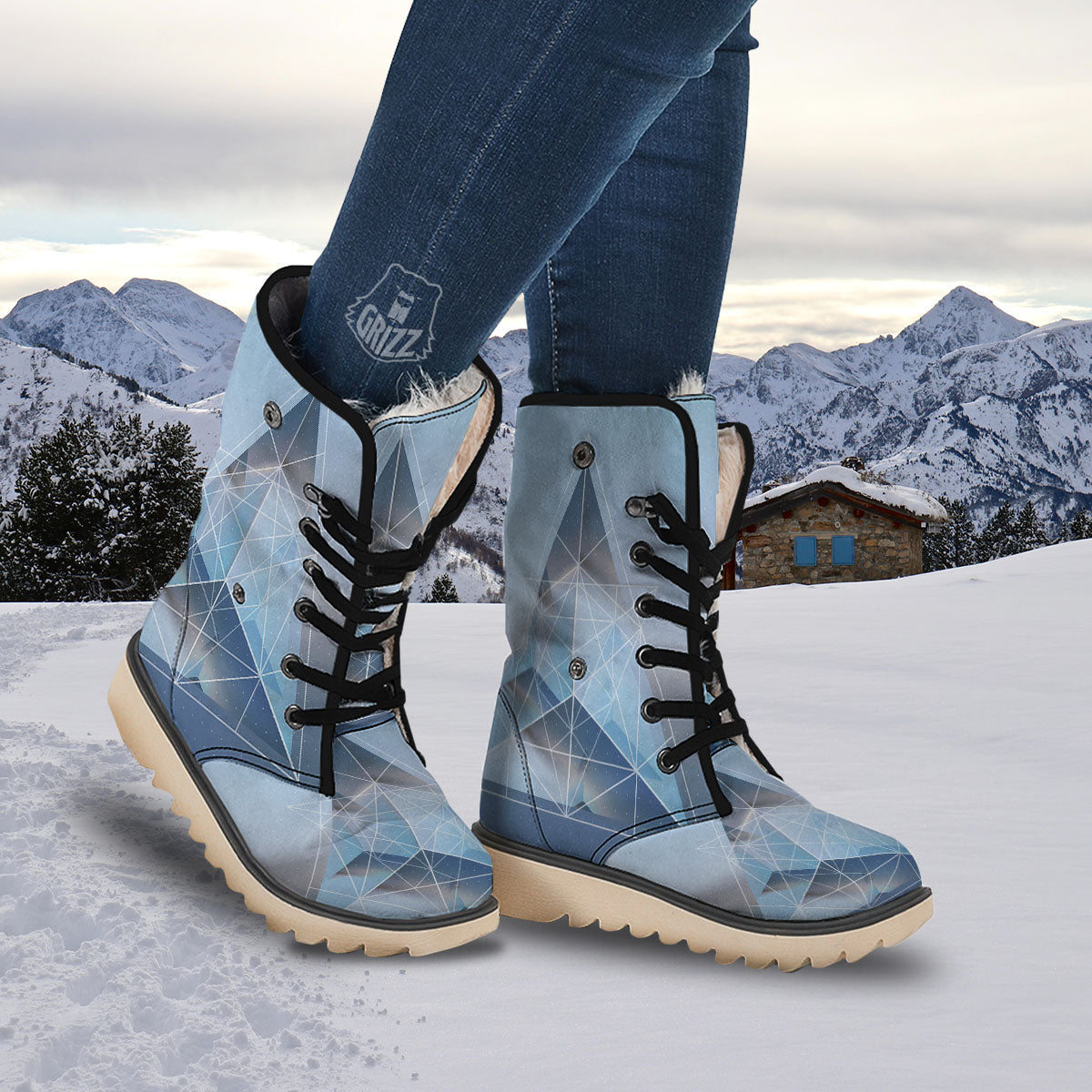 Pyramid Geometric Print Snow Boots-grizzshop