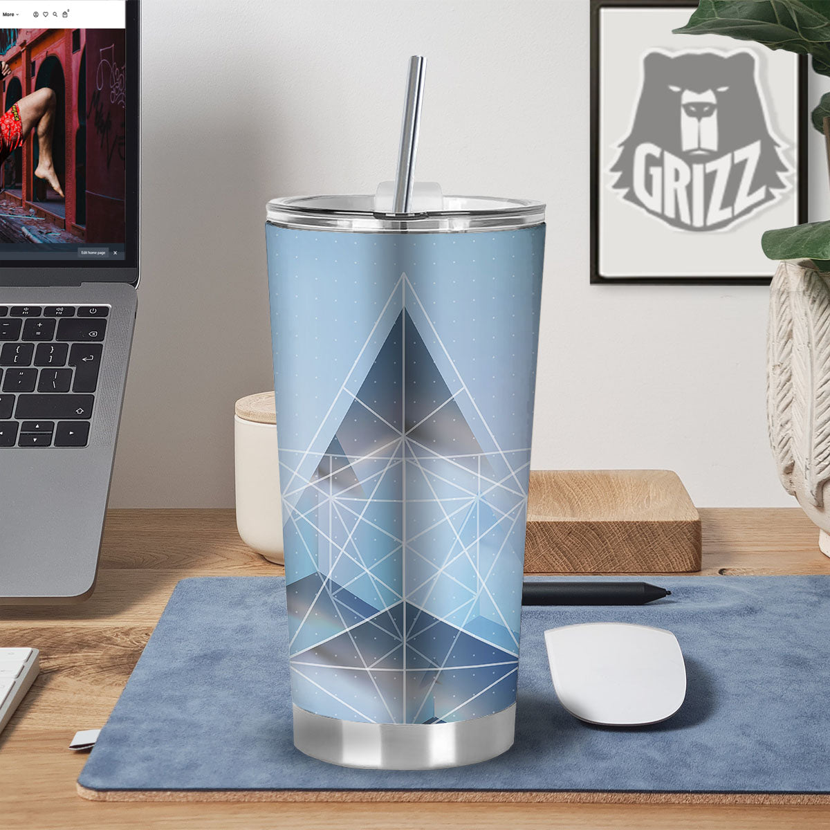 Pyramid Geometric Print Tumbler-grizzshop