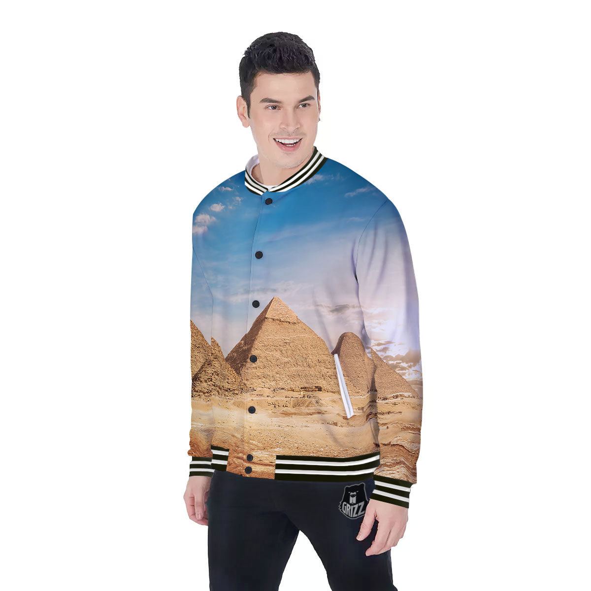 Pyramid Giza Print Baseball Jacket-grizzshop