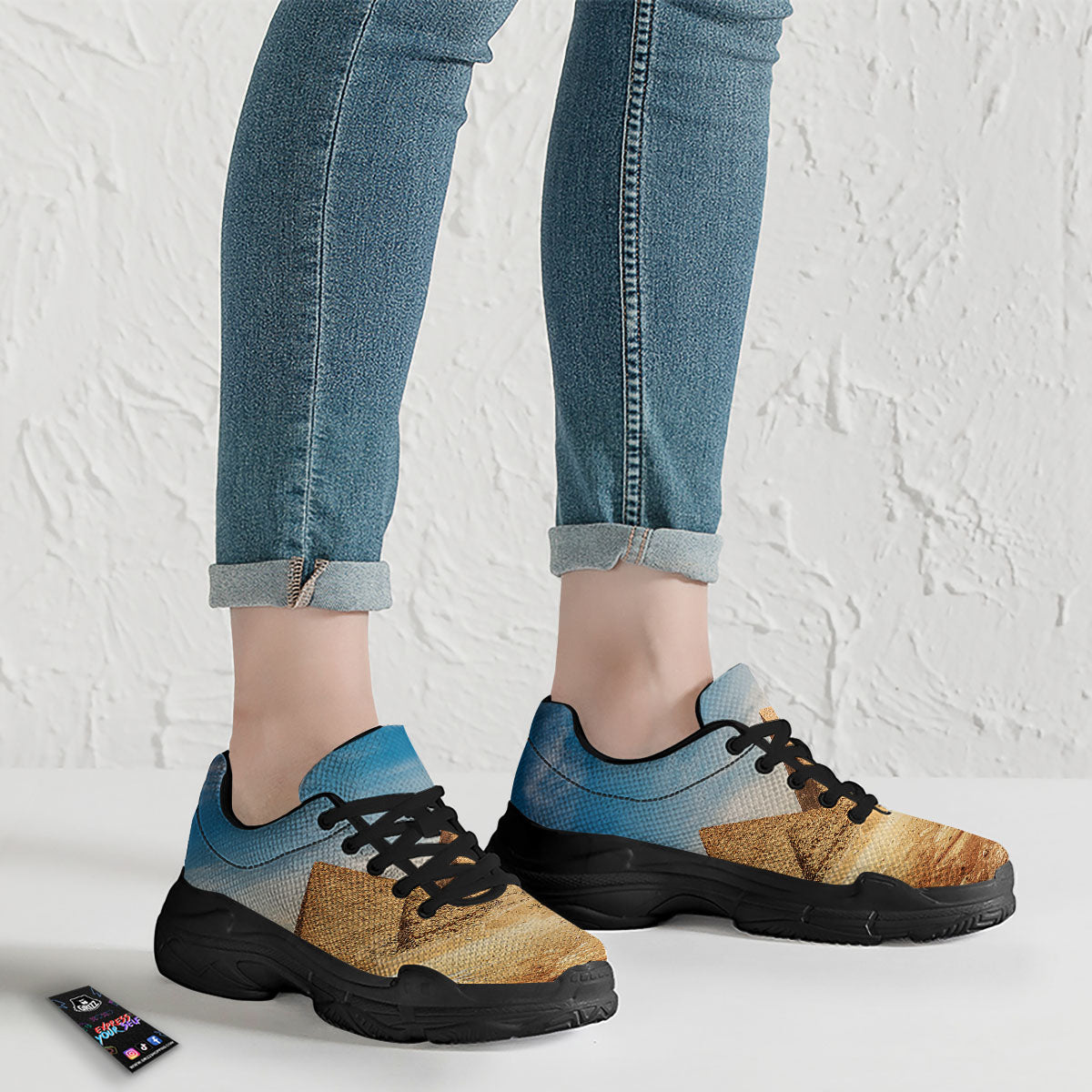 Pyramid Giza Print Black Chunky Shoes-grizzshop