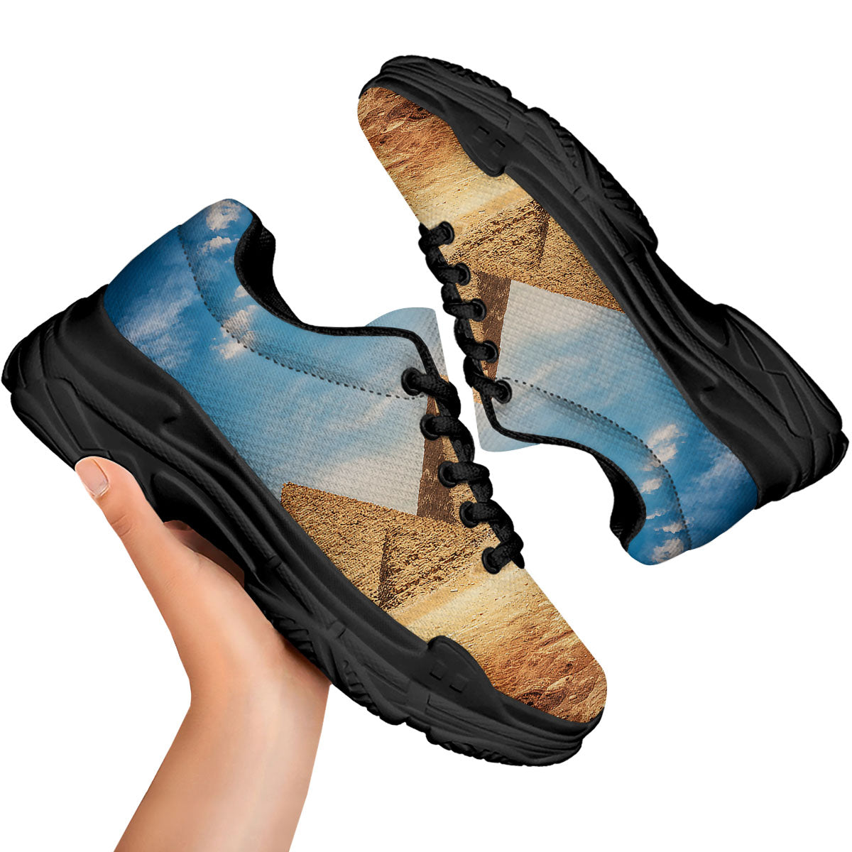 Pyramid Giza Print Black Chunky Shoes-grizzshop