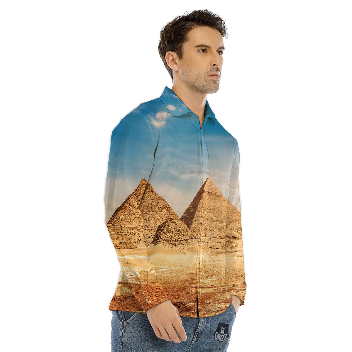Pyramid Giza Print Men's Dress Shirts-grizzshop