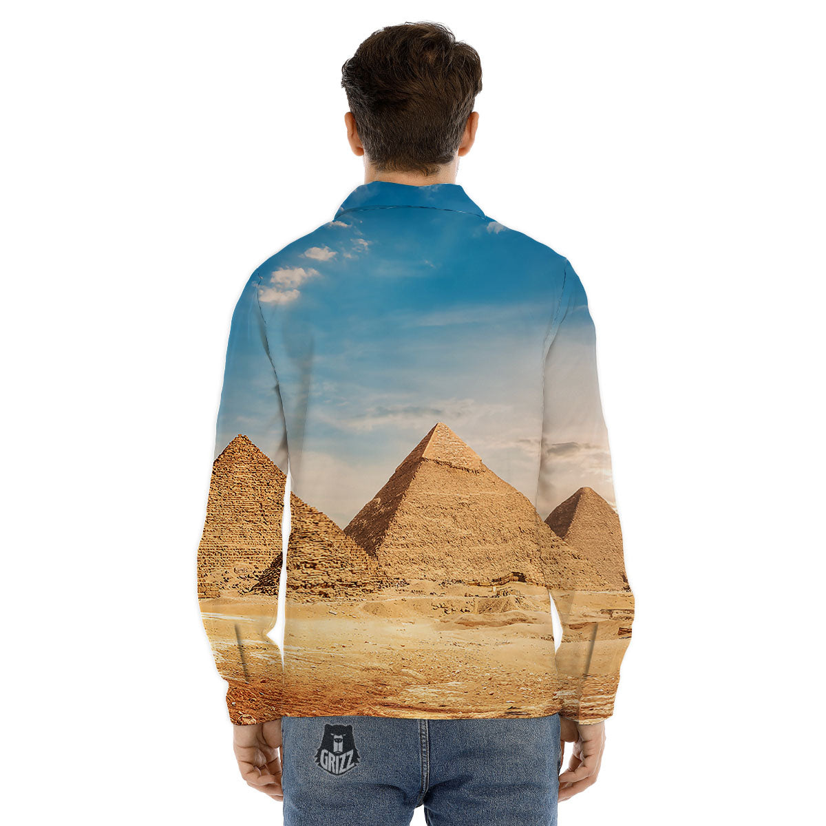 Pyramid Giza Print Men's Dress Shirts-grizzshop