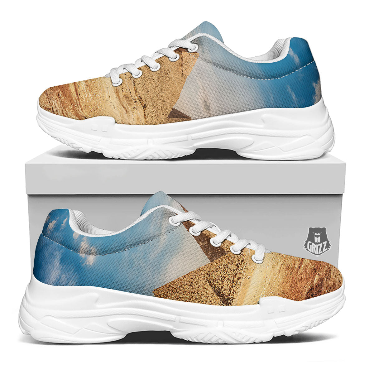 Pyramid Giza Print White Chunky Shoes-grizzshop