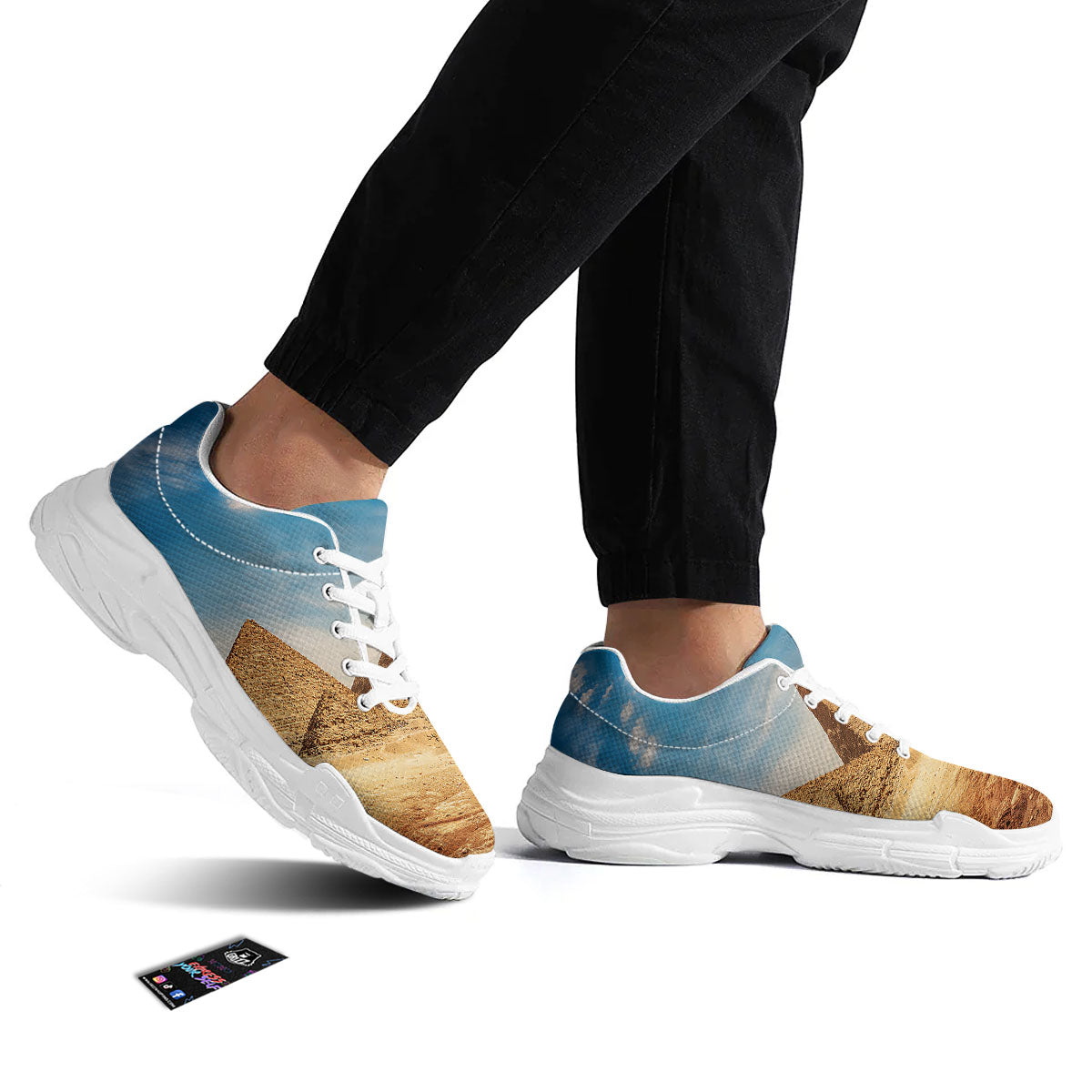 Pyramid Giza Print White Chunky Shoes-grizzshop