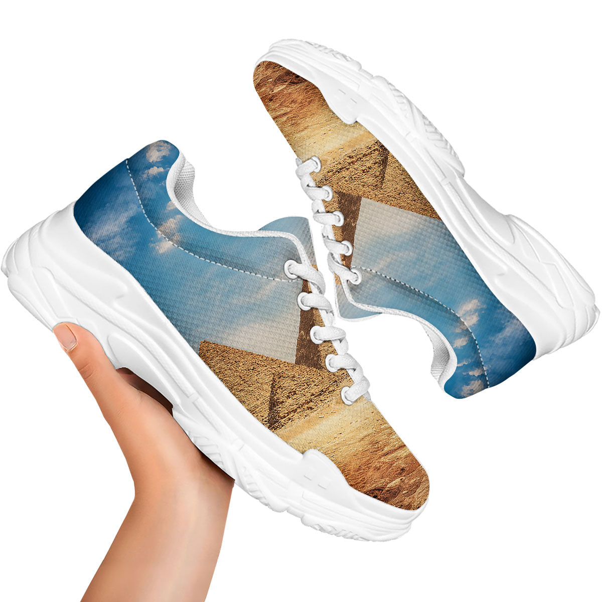 Pyramid Giza Print White Chunky Shoes-grizzshop