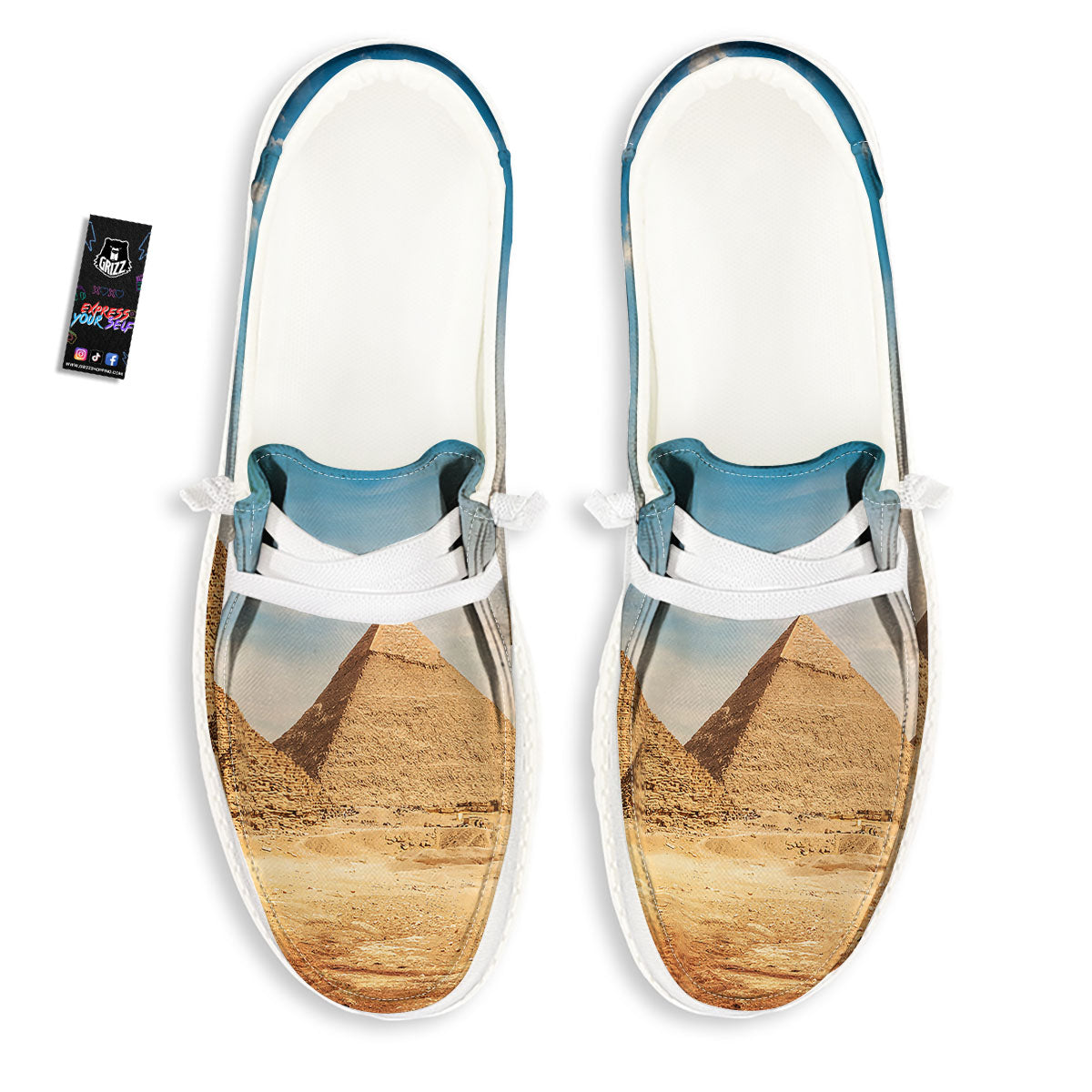 Pyramid Giza Print White Loafers-grizzshop