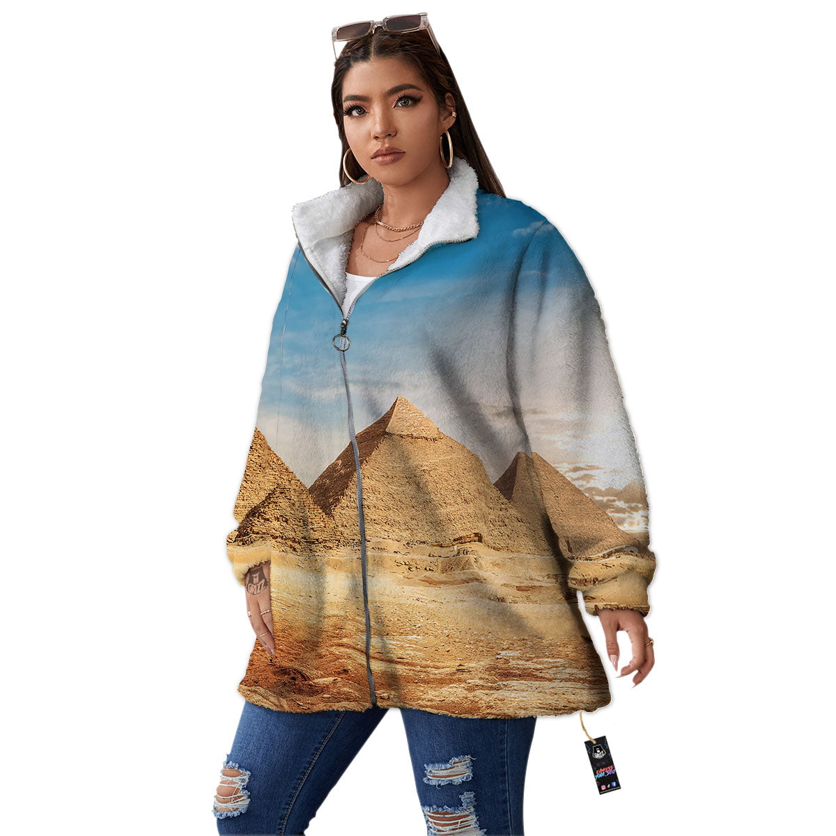 Pyramid Giza Print Women's Sherpa Jacket-grizzshop