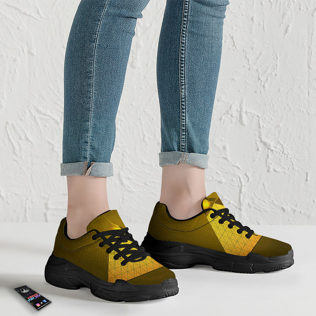 Pyramid Golden Print Black Chunky Shoes-grizzshop