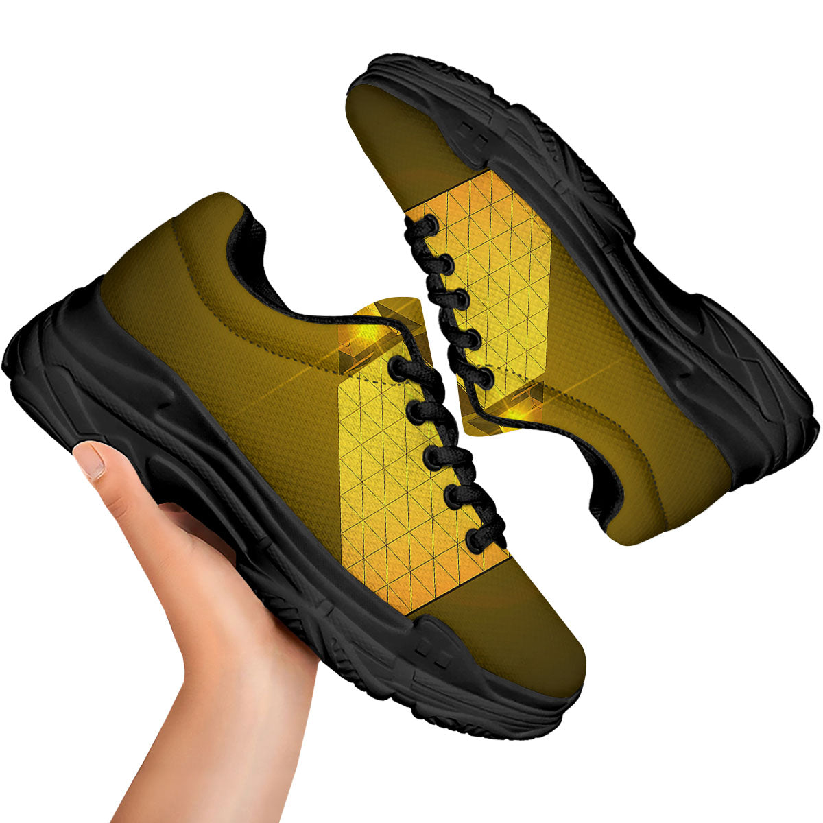 Pyramid Golden Print Black Chunky Shoes-grizzshop