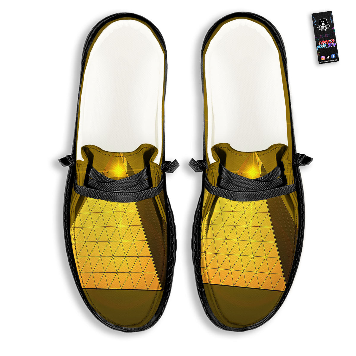 Pyramid Golden Print Black Loafers-grizzshop