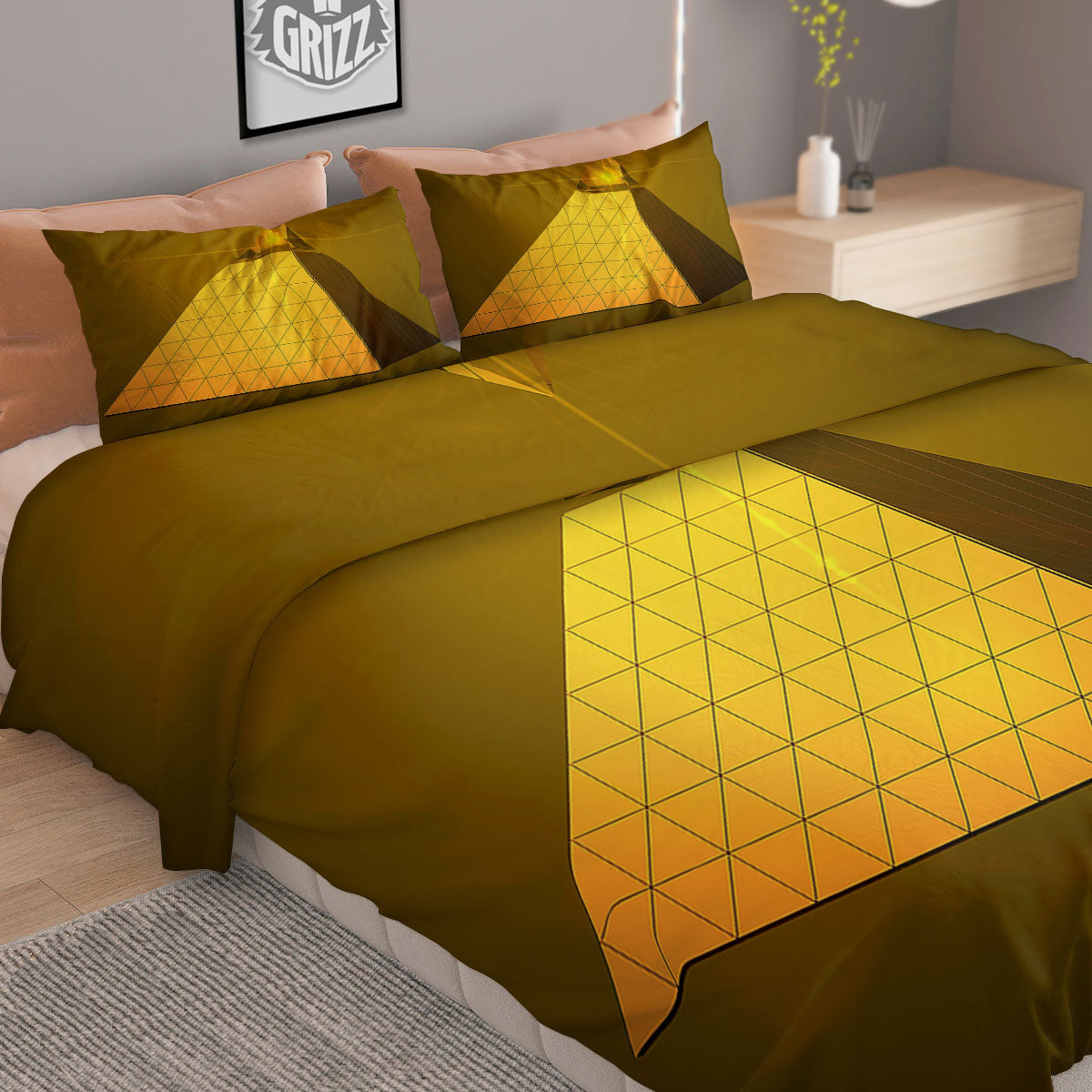 Pyramid Golden Print Duvet Cover Bedding Set