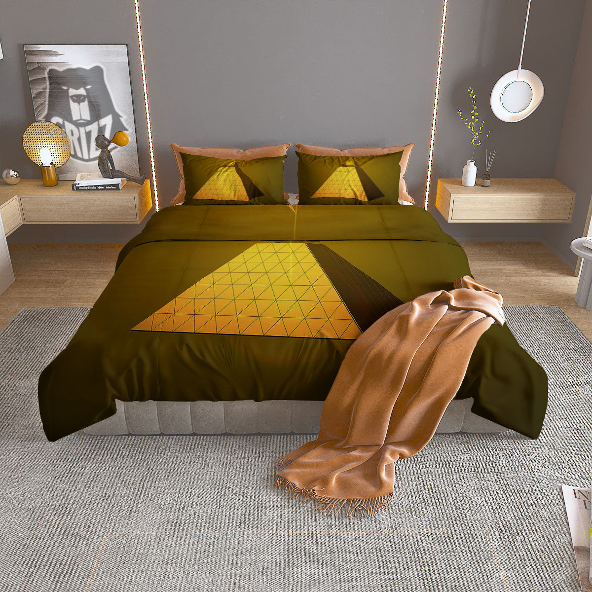 Pyramid Golden Print Duvet Cover Bedding Set