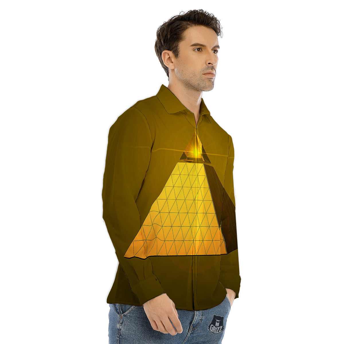 Pyramid Golden Print Men's Dress Shirts-grizzshop