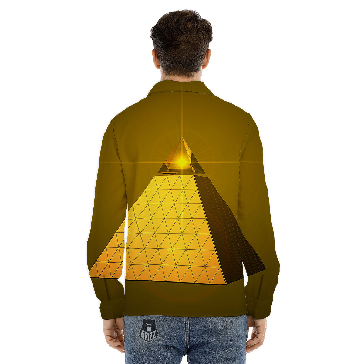 Pyramid Golden Print Men's Dress Shirts-grizzshop