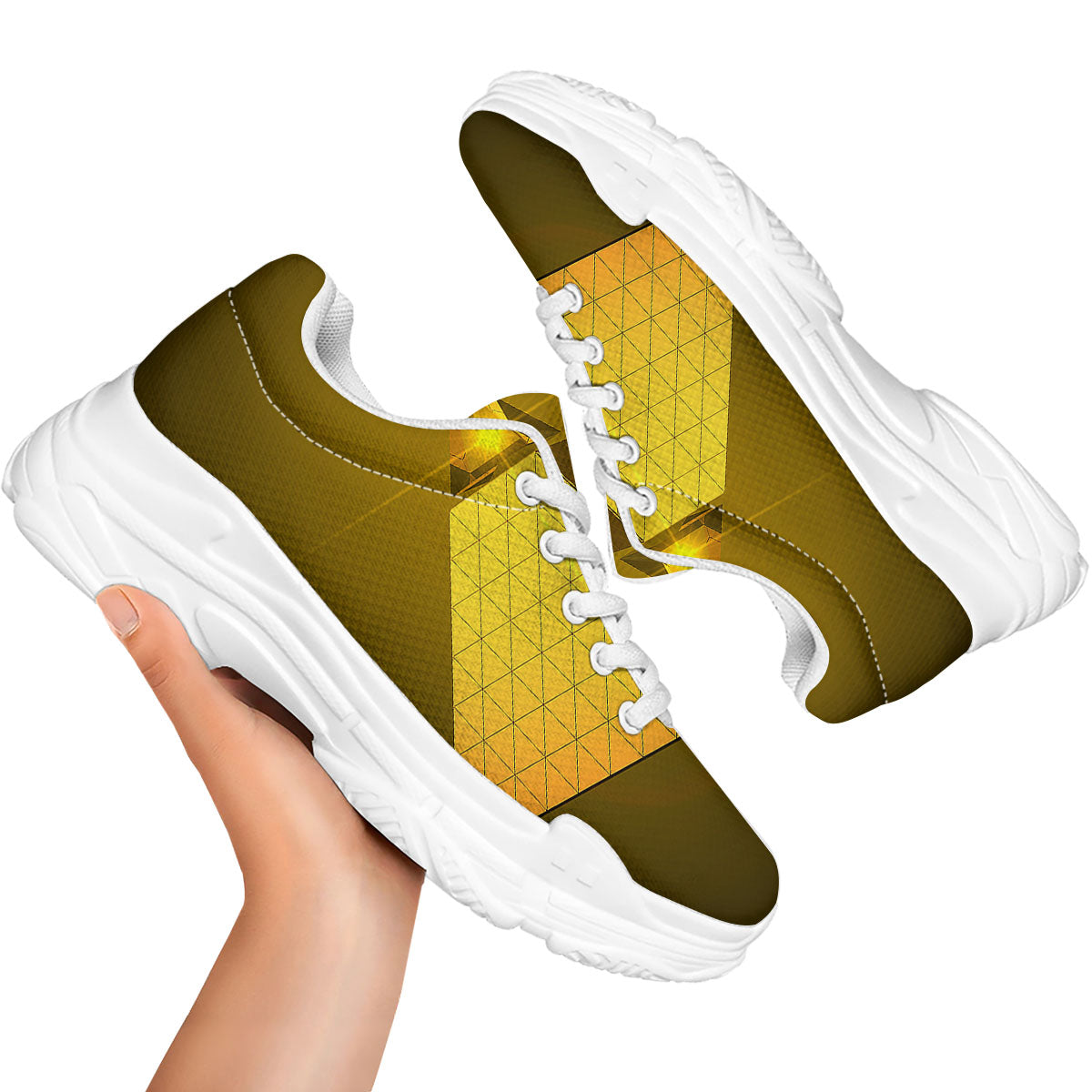 Pyramid Golden Print White Chunky Shoes-grizzshop