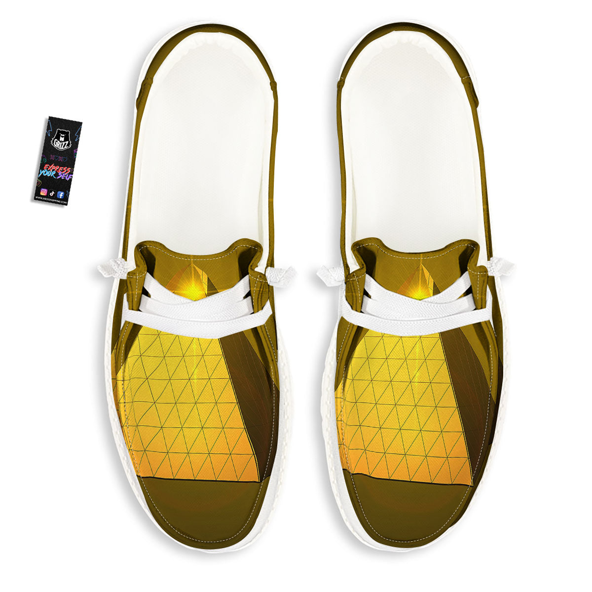 Pyramid Golden Print White Loafers-grizzshop
