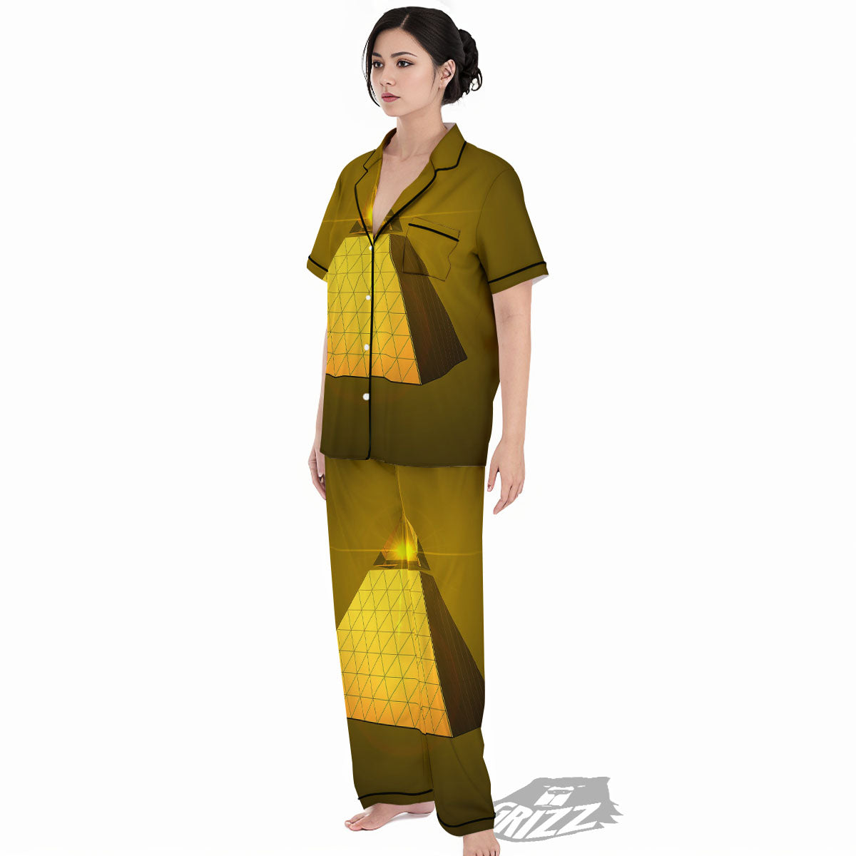 Pyramid Golden Print Women's Pajamas Set-grizzshop