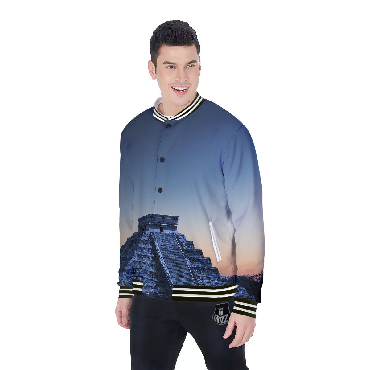 Pyramid Mayan Print Baseball Jacket-grizzshop