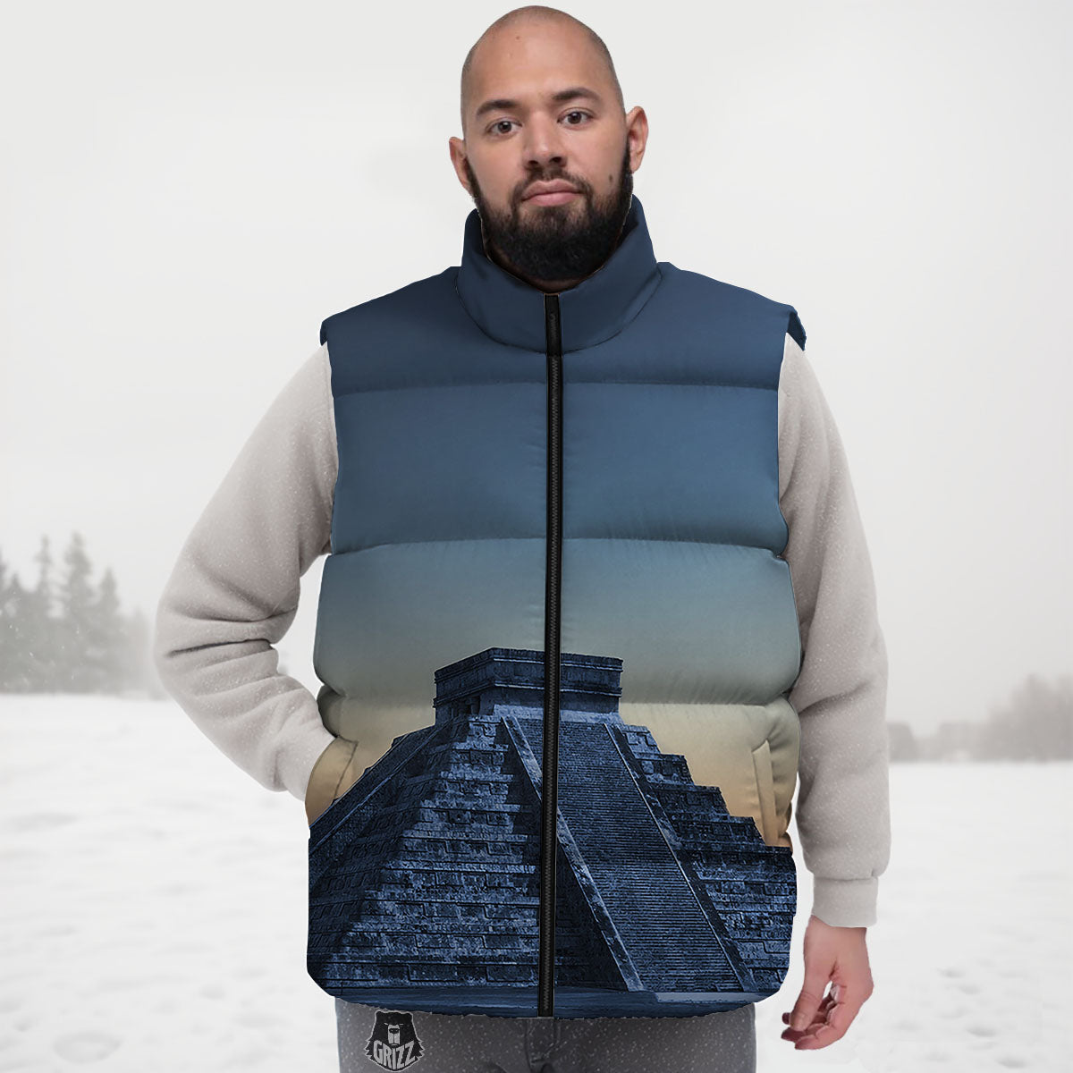 Pyramid Mayan Print Down Vest