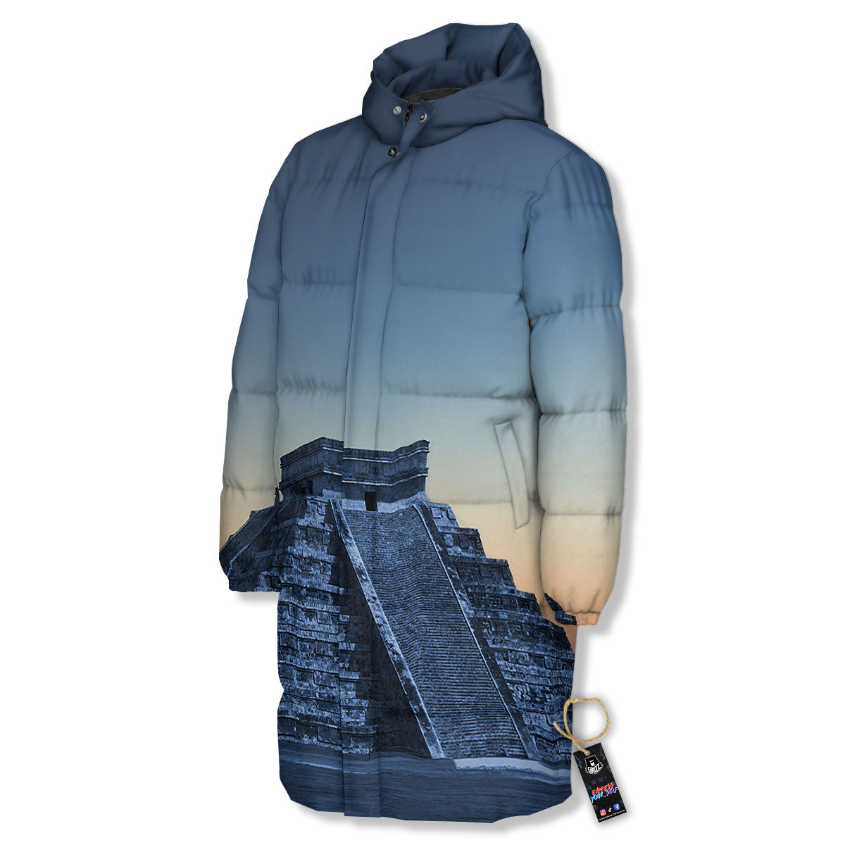 Pyramid Mayan Print Long Down Jacket-grizzshop