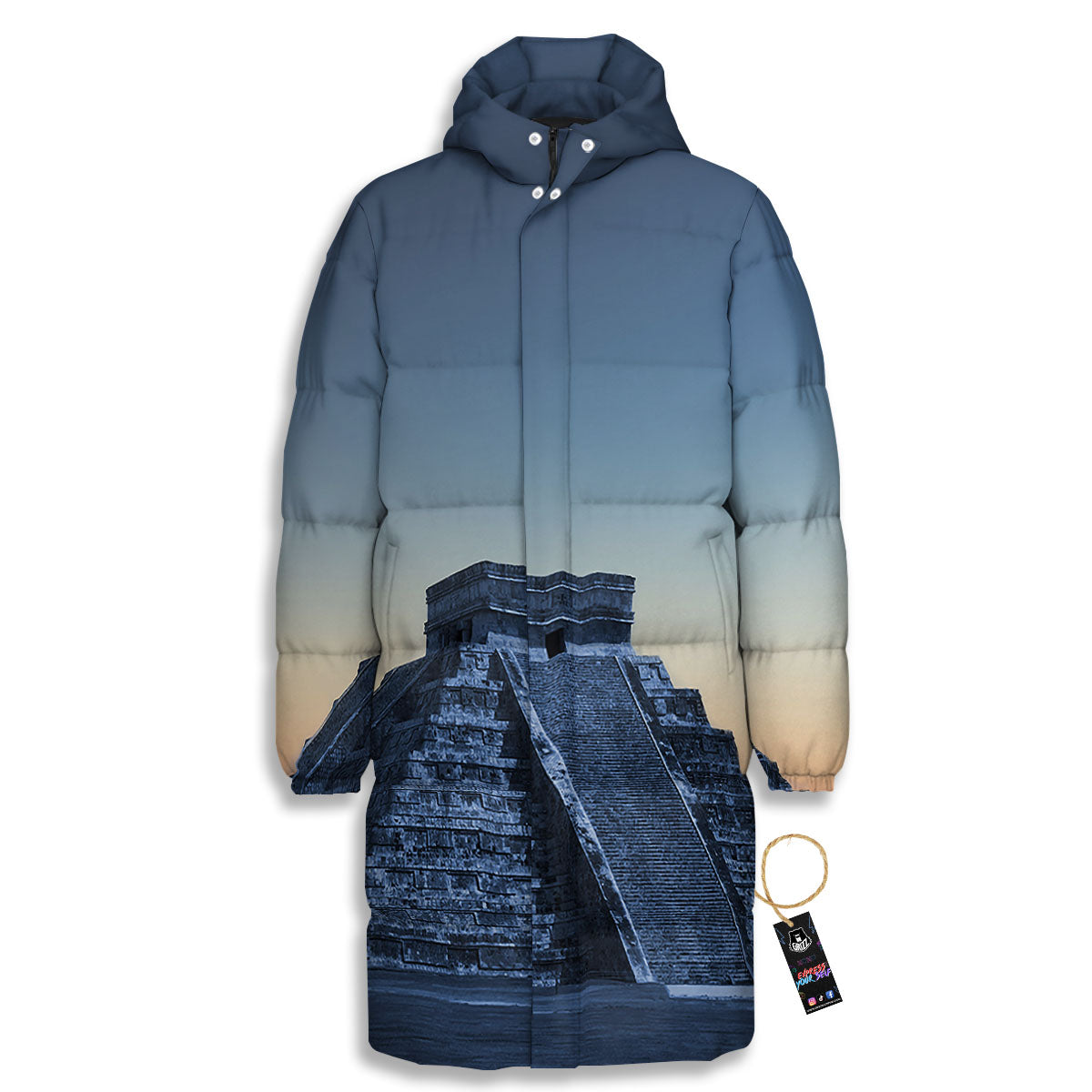 Pyramid Mayan Print Long Down Jacket-grizzshop