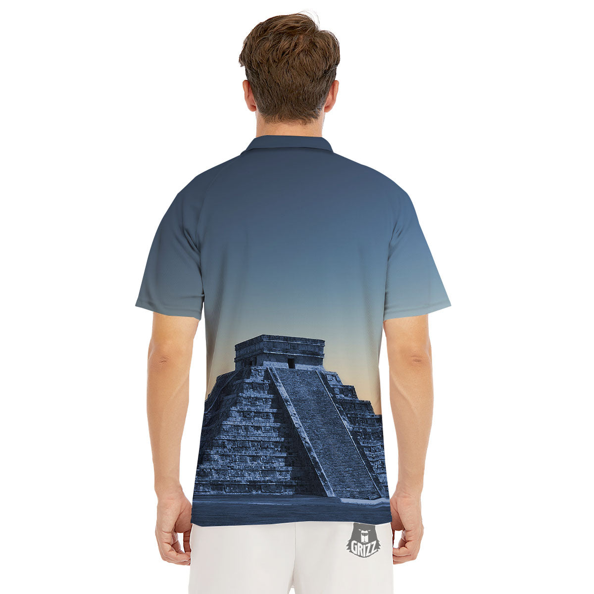 Pyramid Mayan Print Men's Golf Shirts-grizzshop