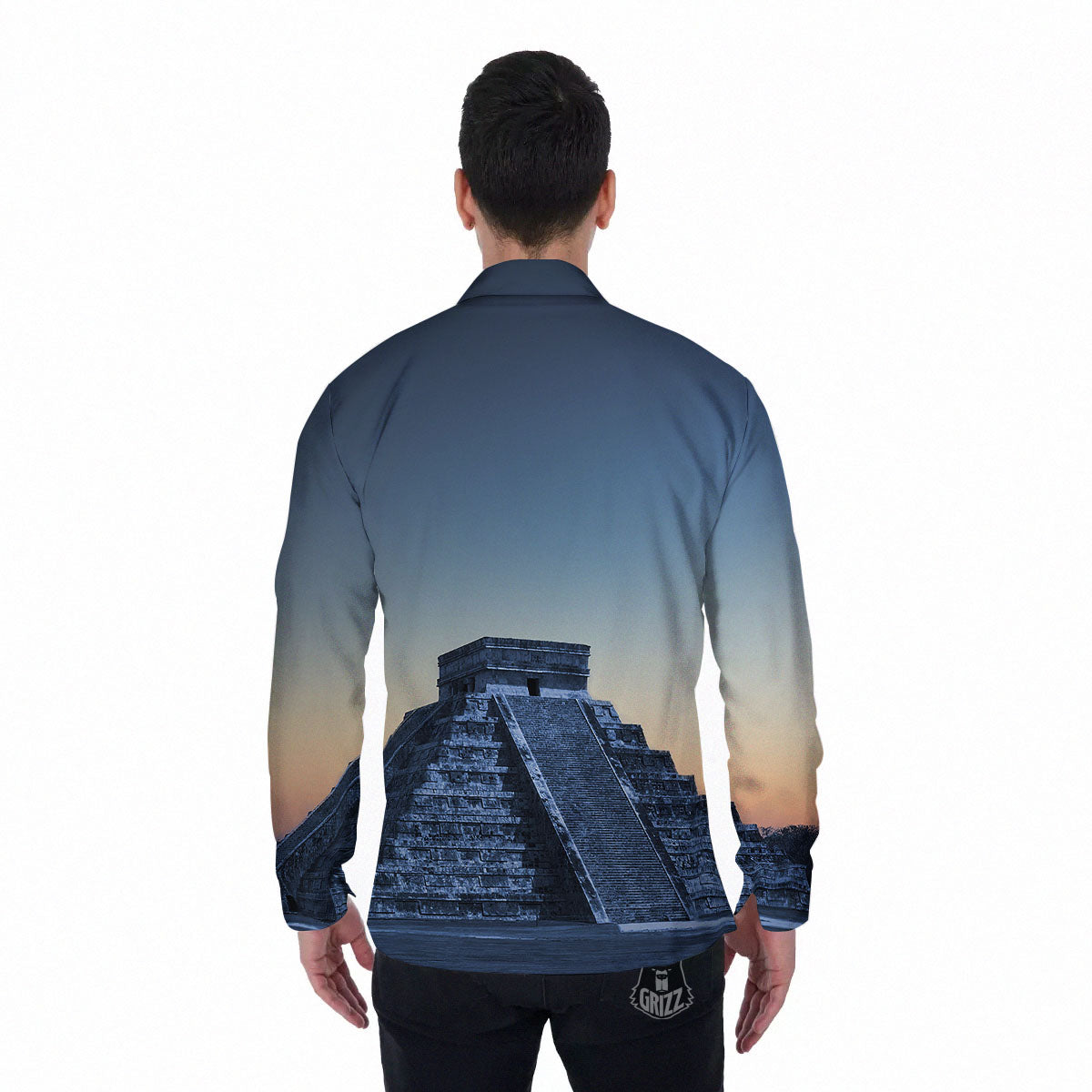 Pyramid Mayan Print Men's Long Sleeve Shirts-grizzshop