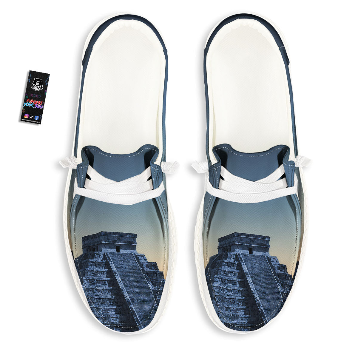 Pyramid Mayan Print White Loafers-grizzshop