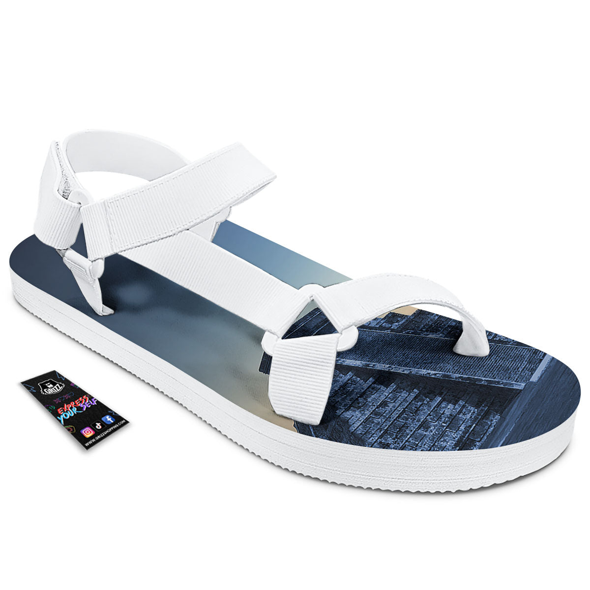 Pyramid Mayan Print White Open Toe Sandals-grizzshop