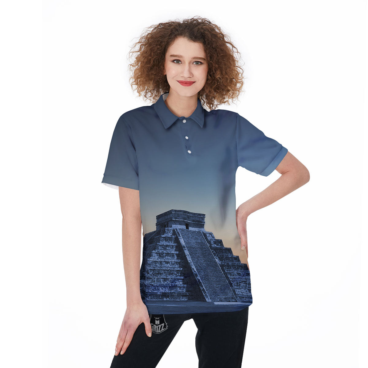 Pyramid Mayan Print Women's Golf Shirts-grizzshop