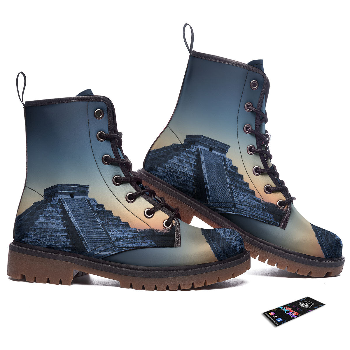 Pyramid Mayan Print Work Boots-grizzshop